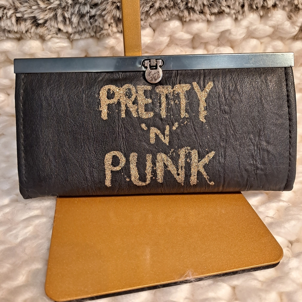 Pretty 'N' Punk Black and Gold Goth Grunge Wallet Clutch